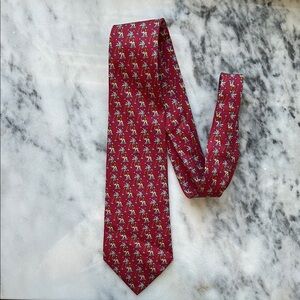 Salvador Ferragamo Red, Monkey & Elephant Patterned Men's Tie